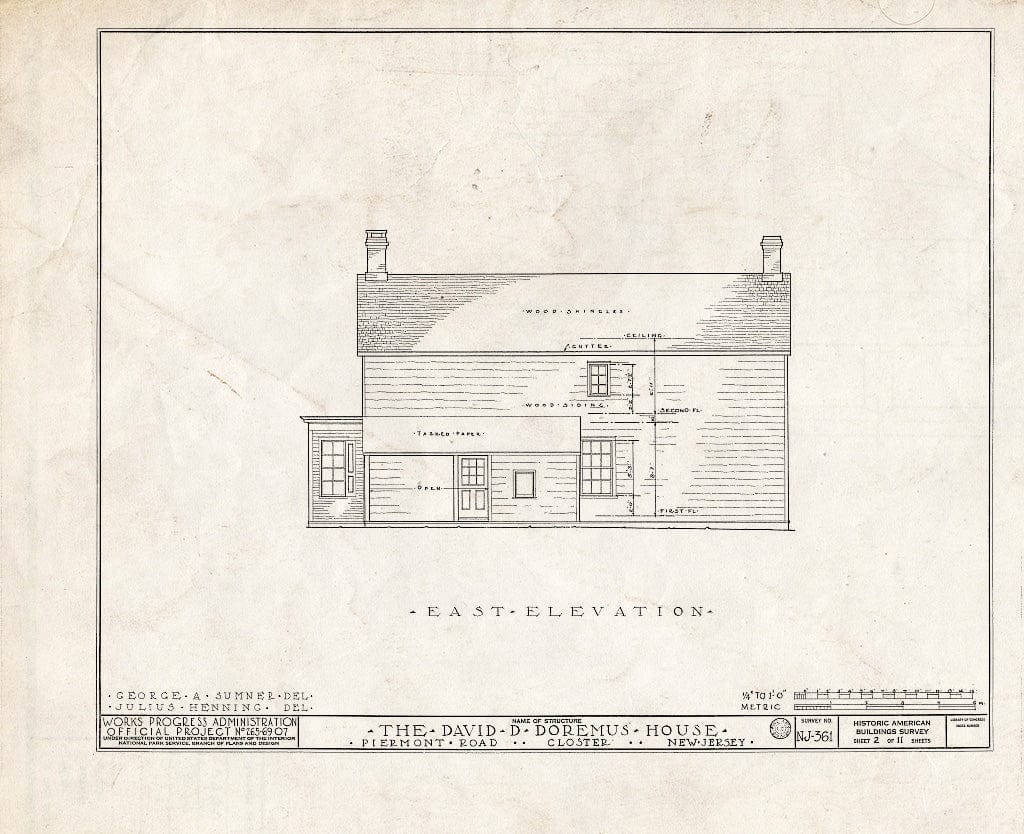 Historic Pictoric : Blueprint HABS NJ,2-Clost,1- (Sheet 2 of 11) - David D. Doremus House, Piermont Road, Closter, Bergen County, NJ
