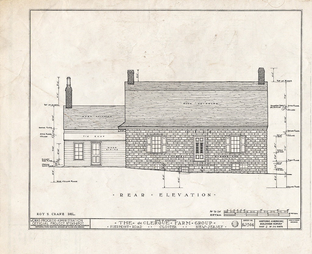 Historic Pictoric : Blueprint HABS NJ,2-Clost,3- (Sheet 2 of 24) - DE Clerque Farm Group, Piermont Road, Closter, Bergen County, NJ
