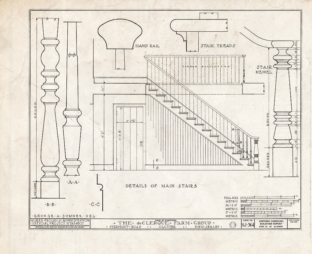 Historic Pictoric : Blueprint HABS NJ,2-Clost,3- (Sheet 13 of 24) - DE Clerque Farm Group, Piermont Road, Closter, Bergen County, NJ