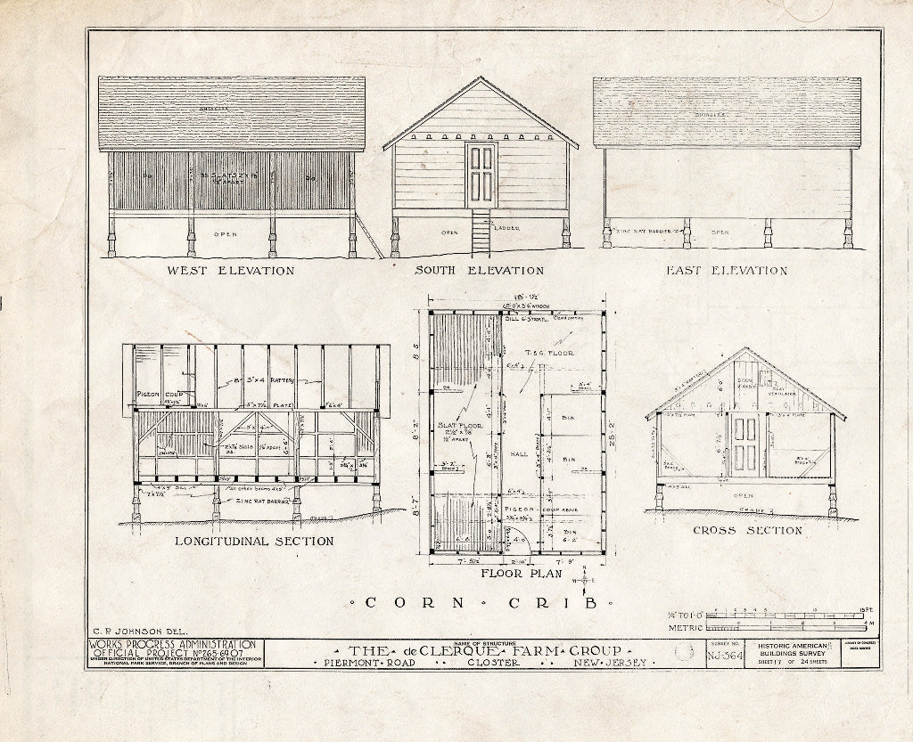 Historic Pictoric : Blueprint HABS NJ,2-Clost,3- (Sheet 17 of 24) - DE Clerque Farm Group, Piermont Road, Closter, Bergen County, NJ