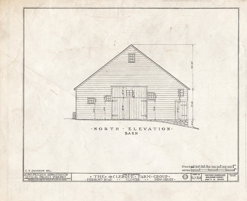 Historic Pictoric : Blueprint HABS NJ,2-Clost,3- (Sheet 19 of 24) - DE Clerque Farm Group, Piermont Road, Closter, Bergen County, NJ