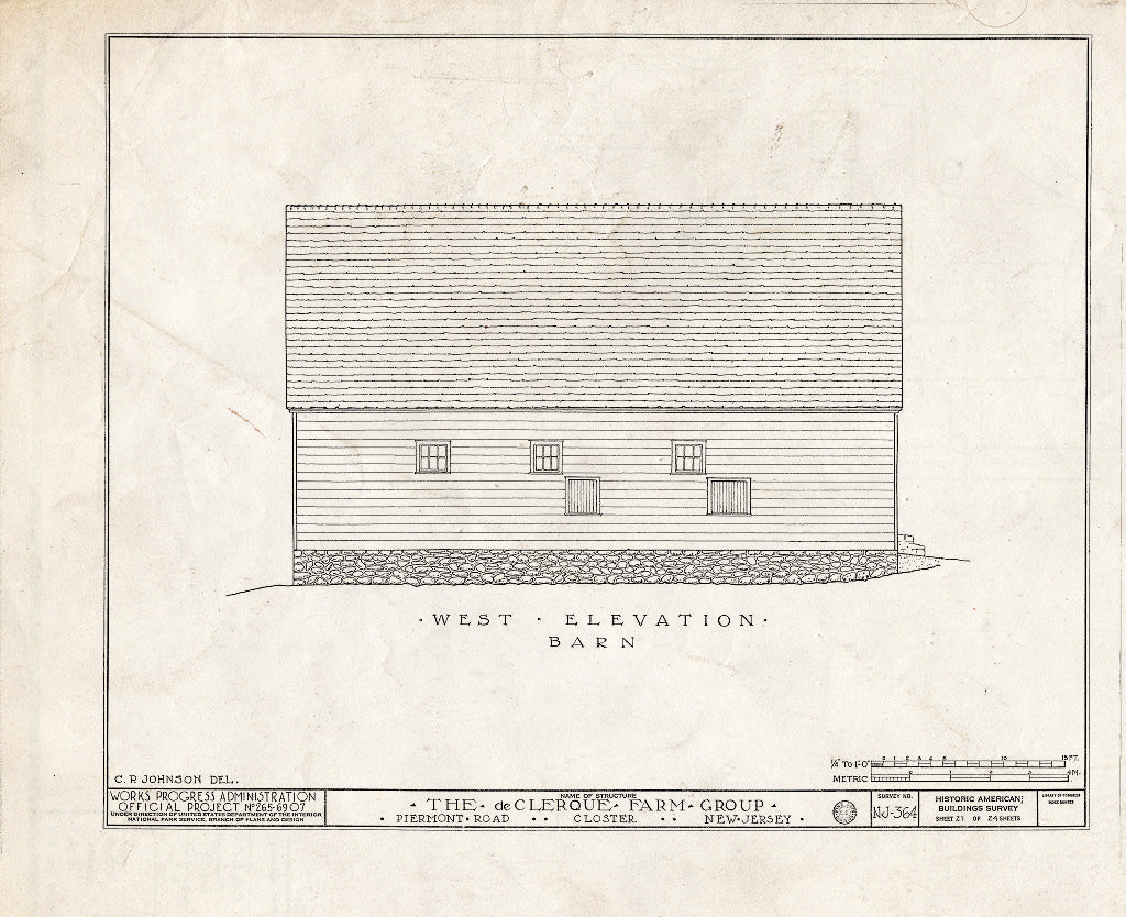 Historic Pictoric : Blueprint HABS NJ,2-Clost,3- (Sheet 21 of 24) - DE Clerque Farm Group, Piermont Road, Closter, Bergen County, NJ