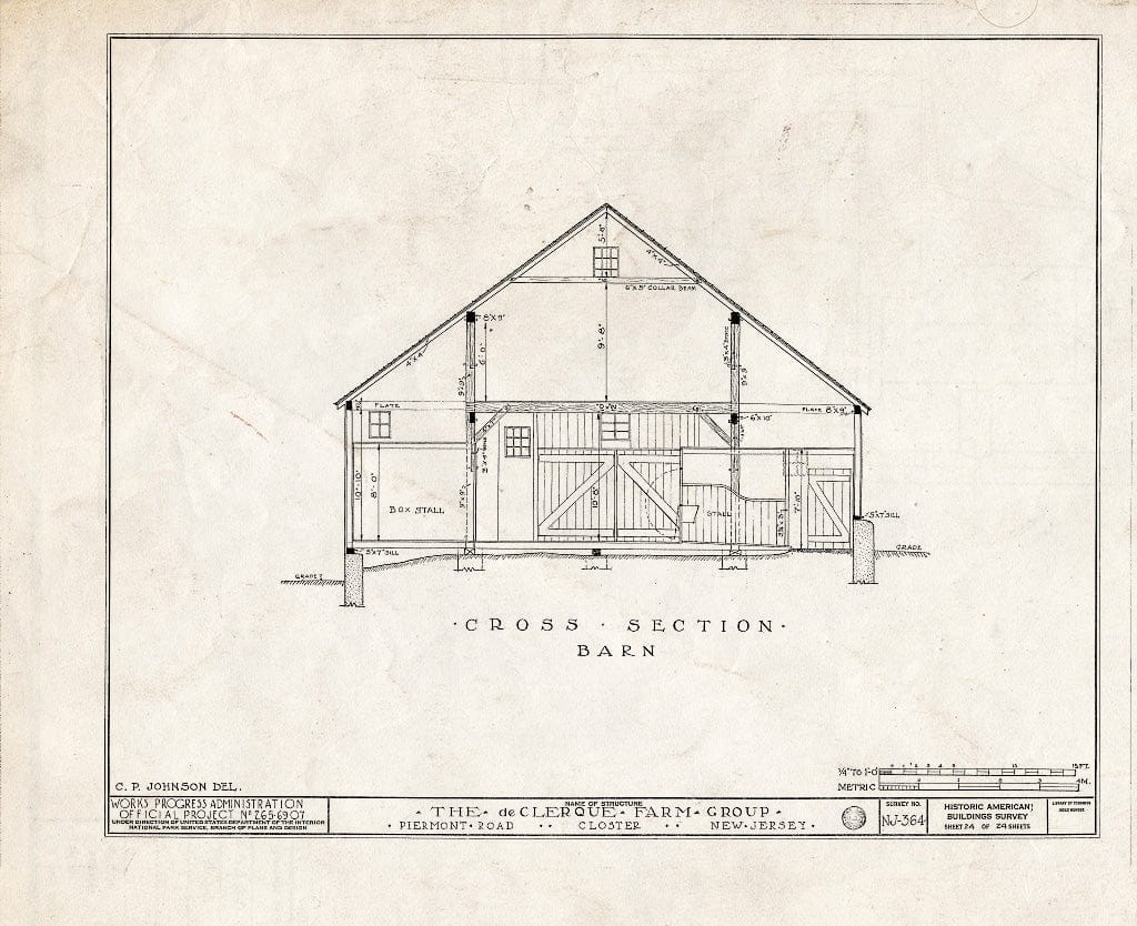 Historic Pictoric : Blueprint HABS NJ,2-Clost,3- (Sheet 24 of 24) - DE Clerque Farm Group, Piermont Road, Closter, Bergen County, NJ