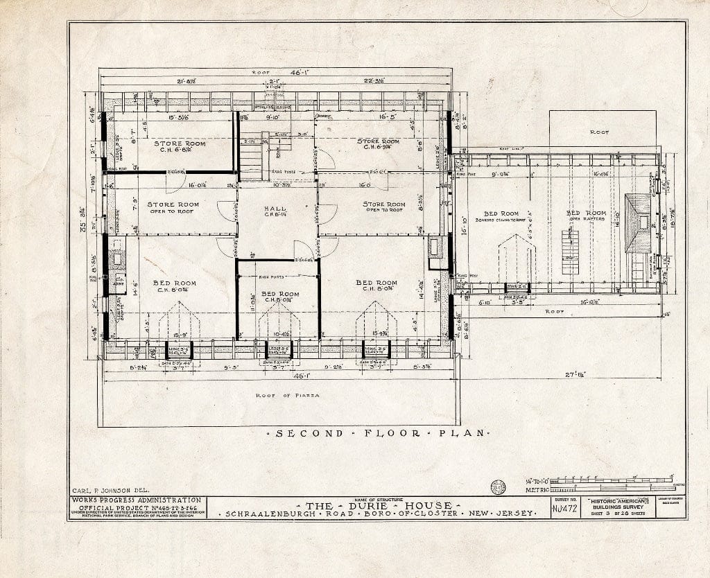 Historic Pictoric : Blueprint HABS NJ,2-Clost,4- (Sheet 3 of 28) - Nicholas Durie House, Schraalenburg Road, Closter, Bergen County, NJ
