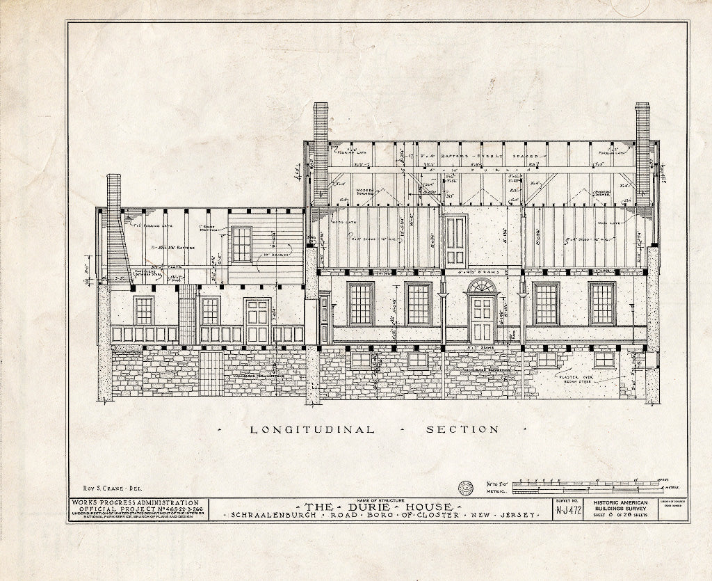 Historic Pictoric : Blueprint HABS NJ,2-Clost,4- (Sheet 8 of 28) - Nicholas Durie House, Schraalenburg Road, Closter, Bergen County, NJ