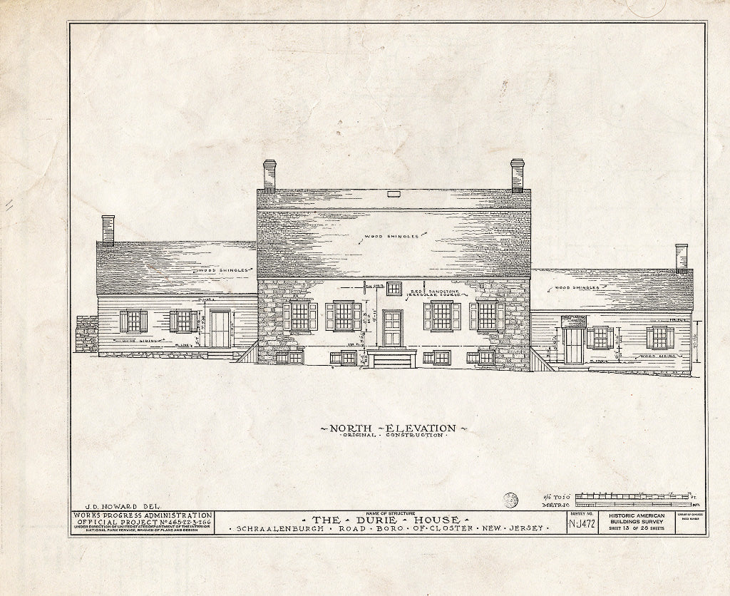 Historic Pictoric : Blueprint HABS NJ,2-Clost,4- (Sheet 13 of 28) - Nicholas Durie House, Schraalenburg Road, Closter, Bergen County, NJ