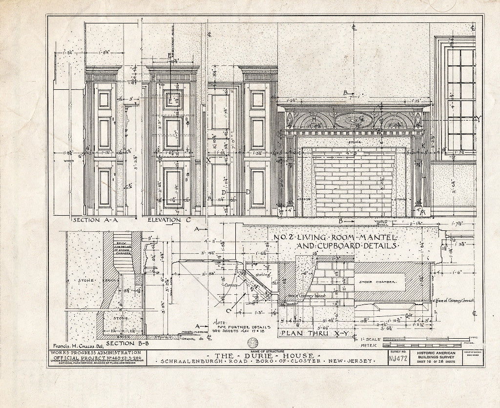 Historic Pictoric : Blueprint HABS NJ,2-Clost,4- (Sheet 16 of 28) - Nicholas Durie House, Schraalenburg Road, Closter, Bergen County, NJ