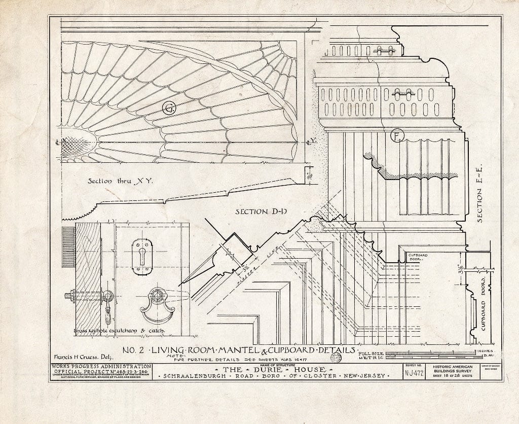 Historic Pictoric : Blueprint HABS NJ,2-Clost,4- (Sheet 18 of 28) - Nicholas Durie House, Schraalenburg Road, Closter, Bergen County, NJ