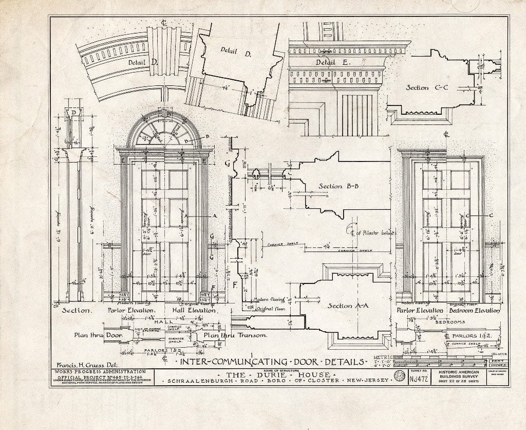 Historic Pictoric : Blueprint HABS NJ,2-Clost,4- (Sheet 22 of 28) - Nicholas Durie House, Schraalenburg Road, Closter, Bergen County, NJ