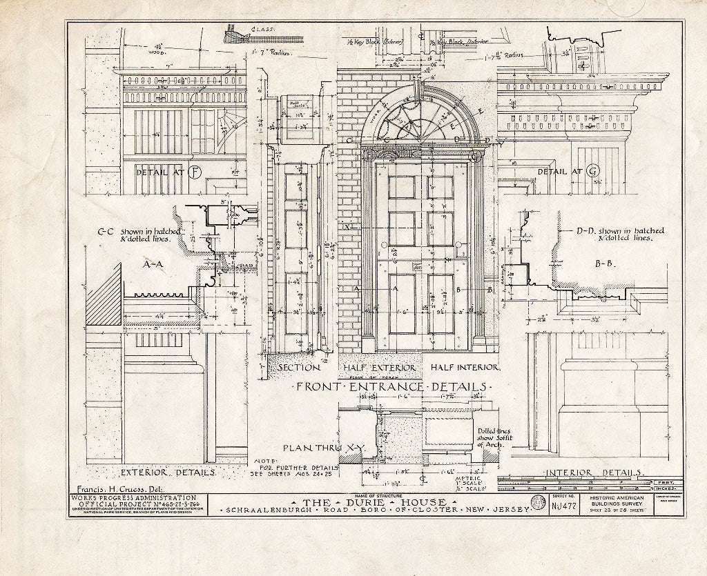 Historic Pictoric : Blueprint HABS NJ,2-Clost,4- (Sheet 23 of 28) - Nicholas Durie House, Schraalenburg Road, Closter, Bergen County, NJ
