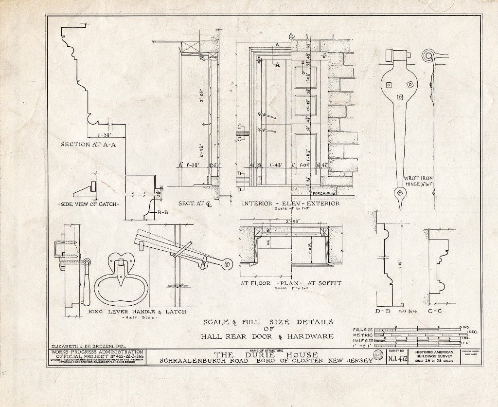 Historic Pictoric : Blueprint HABS NJ,2-Clost,4- (Sheet 28 of 28) - Nicholas Durie House, Schraalenburg Road, Closter, Bergen County, NJ