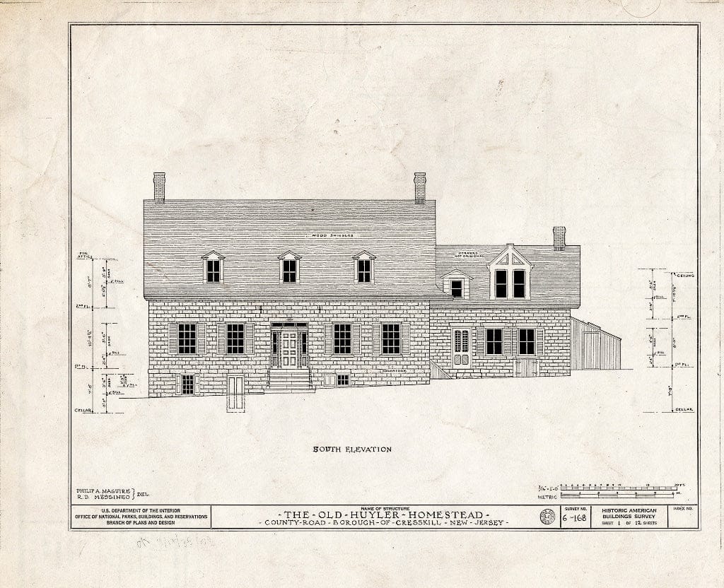 Historic Pictoric : Blueprint HABS NJ,2-CRESK,1- (Sheet 1 of 12) - Captain John Huyler Homestead, 500 County Road, Cresskill, Bergen County, NJ