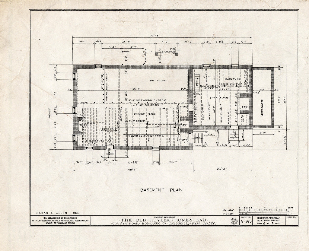 Historic Pictoric : Blueprint HABS NJ,2-CRESK,1- (Sheet 6 of 12) - Captain John Huyler Homestead, 500 County Road, Cresskill, Bergen County, NJ