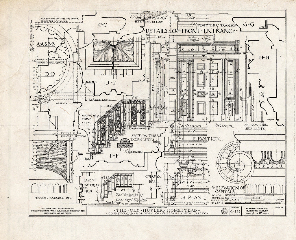 Historic Pictoric : Blueprint HABS NJ,2-CRESK,1- (Sheet 9 of 12) - Captain John Huyler Homestead, 500 County Road, Cresskill, Bergen County, NJ