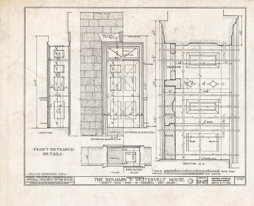 Historic Pictoric : Blueprint HABS NJ,2-CRESK,2- (Sheet 18 of 19) - Benjamin P. Westervelt House, County Road, Cresskill, Bergen County, NJ