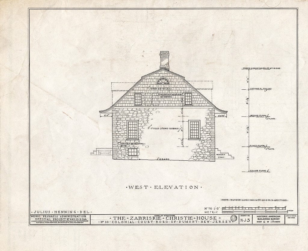 Historic Pictoric : Blueprint HABS NJ,2-DUMO,1- (Sheet 6 of 19) - Zabriskie-Christie House, 10 Colonial Court, Dumont, Bergen County, NJ