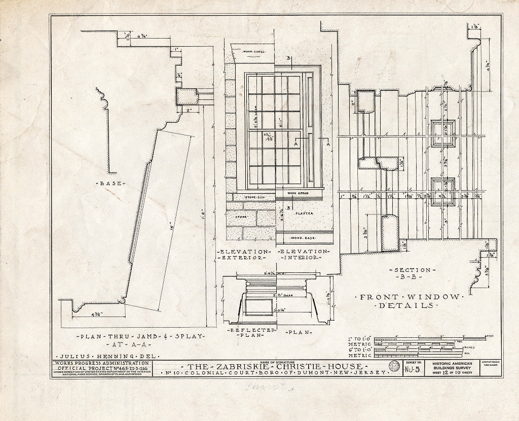 Historic Pictoric : Blueprint HABS NJ,2-DUMO,1- (Sheet 12 of 19) - Zabriskie-Christie House, 10 Colonial Court, Dumont, Bergen County, NJ