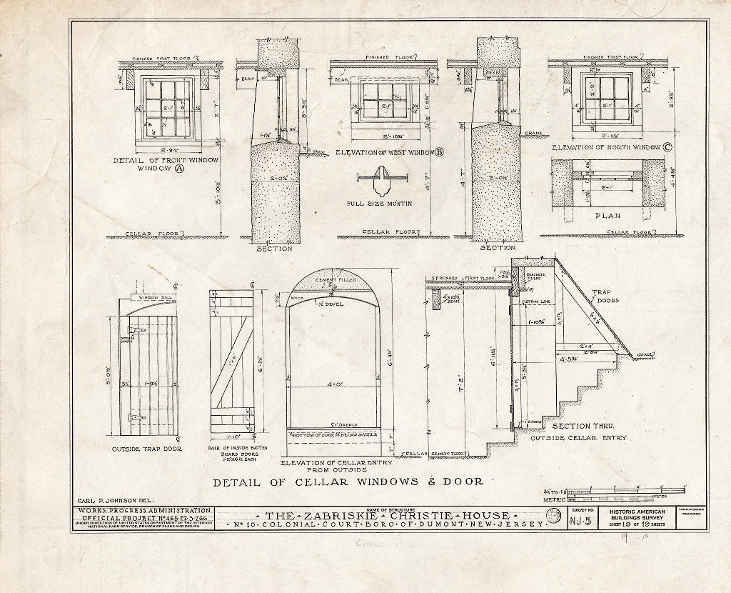 Historic Pictoric : Blueprint HABS NJ,2-DUMO,1- (Sheet 19 of 19) - Zabriskie-Christie House, 10 Colonial Court, Dumont, Bergen County, NJ