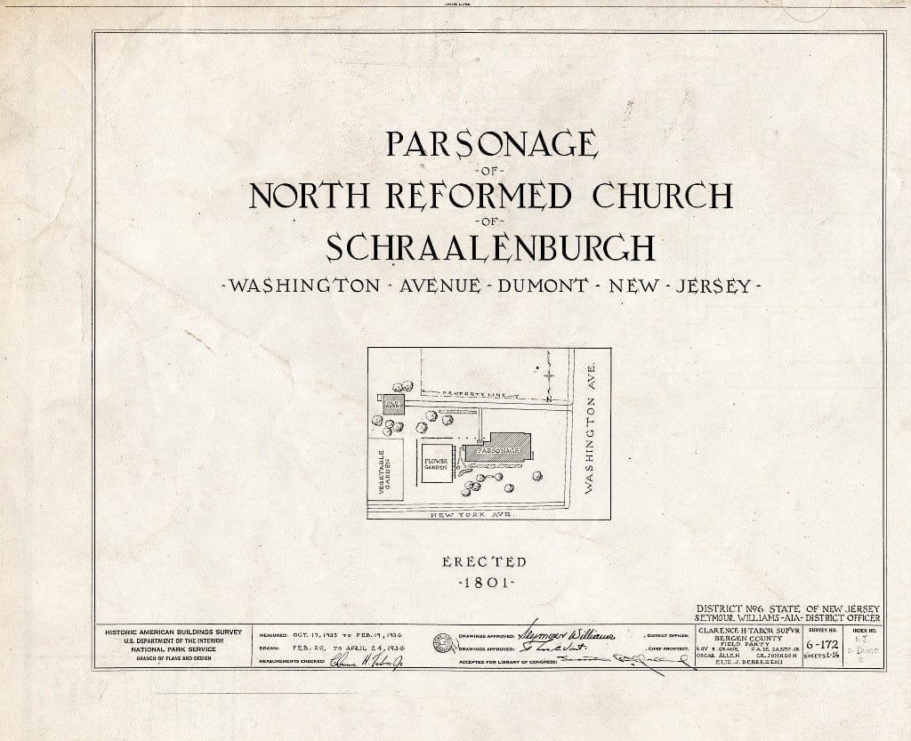 Historic Pictoric : Blueprint HABS NJ,2-DUMO,2- (Sheet 0 of 16) - North Reformed Church of Schraalenburgh Parsonage, 191 Washington Avenue, Dumont, Bergen County, NJ