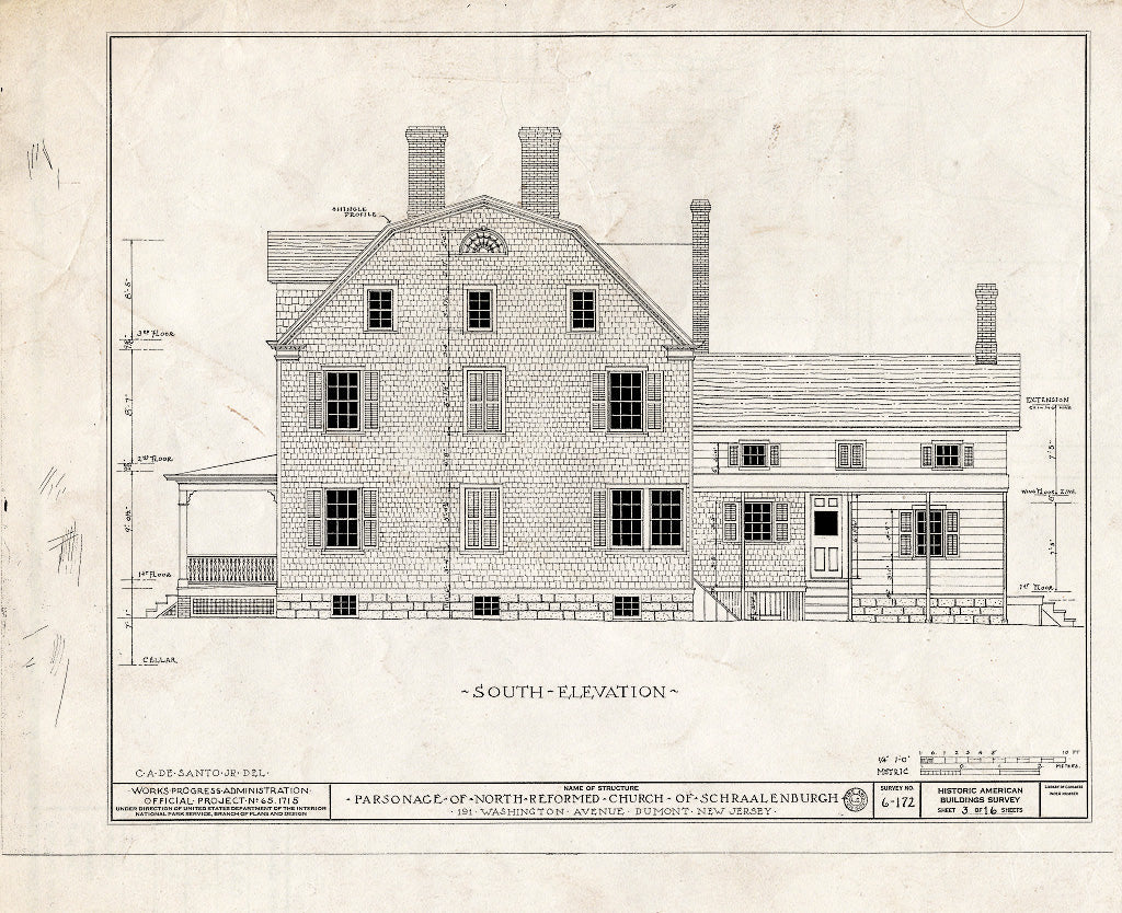 Historic Pictoric : Blueprint HABS NJ,2-DUMO,2- (Sheet 3 of 16) - North Reformed Church of Schraalenburgh Parsonage, 191 Washington Avenue, Dumont, Bergen County, NJ