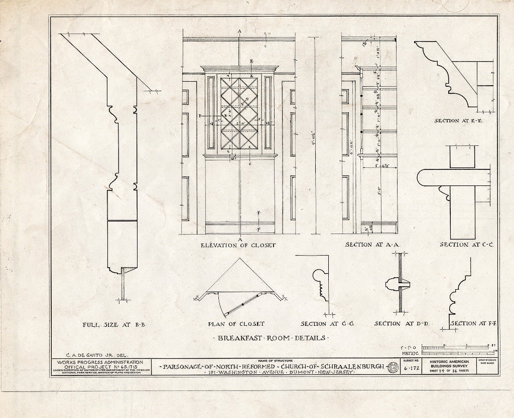 Historic Pictoric : Blueprint HABS NJ,2-DUMO,2- (Sheet 14 of 16) - North Reformed Church of Schraalenburgh Parsonage, 191 Washington Avenue, Dumont, Bergen County, NJ