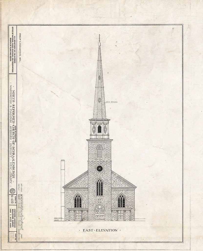 Historic Pictoric : Blueprint HABS NJ,2-DUMO,3- (Sheet 1 of 22) - North Reformed Church of Schraalenburgh, Washington & Madison Avenues, Dumont, Bergen County, NJ