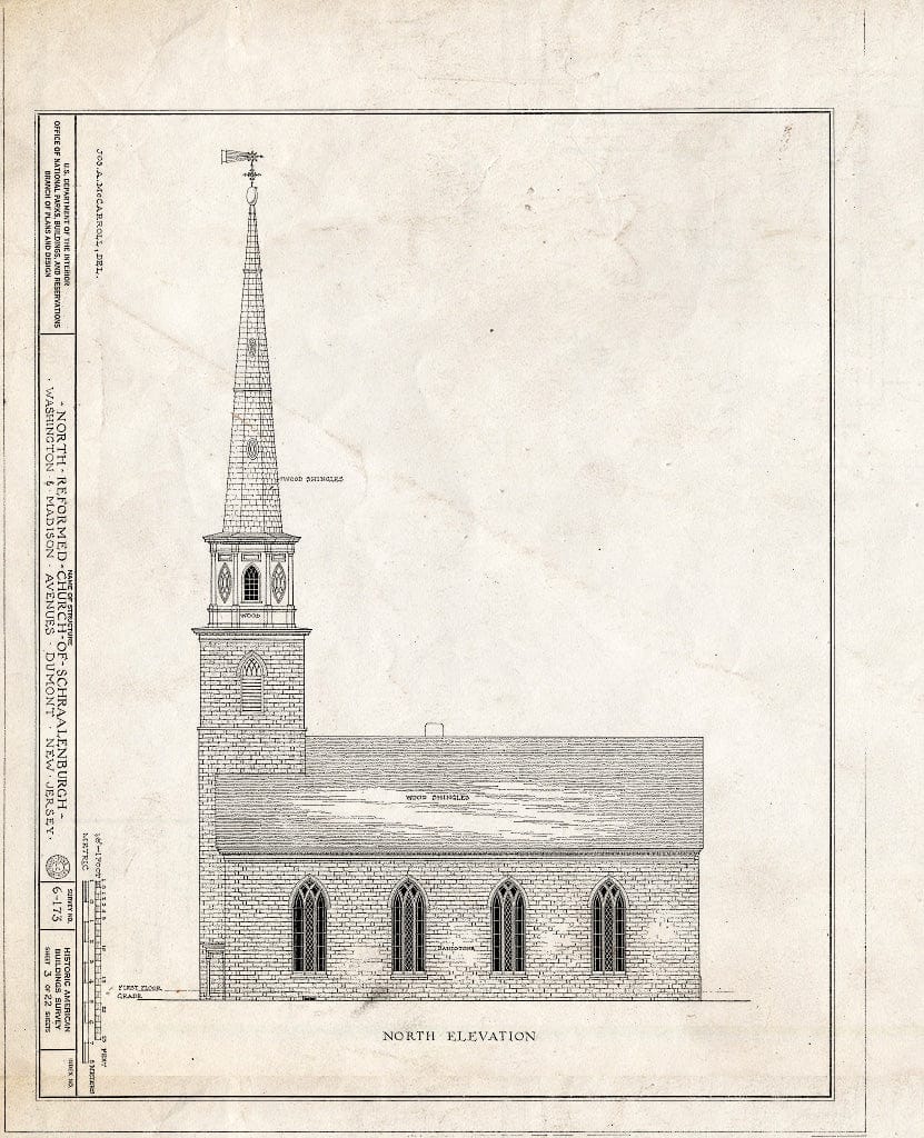 Historic Pictoric : Blueprint HABS NJ,2-DUMO,3- (Sheet 3 of 22) - North Reformed Church of Schraalenburgh, Washington & Madison Avenues, Dumont, Bergen County, NJ