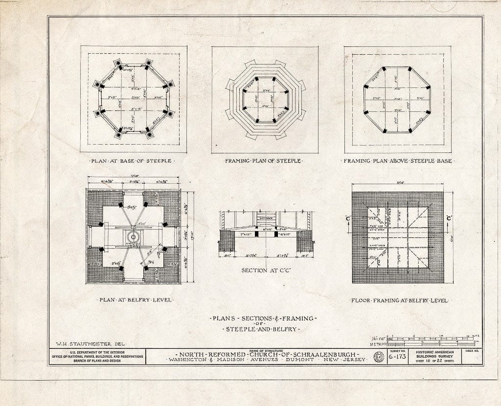 Historic Pictoric : Blueprint HABS NJ,2-DUMO,3- (Sheet 10 of 22) - North Reformed Church of Schraalenburgh, Washington & Madison Avenues, Dumont, Bergen County, NJ