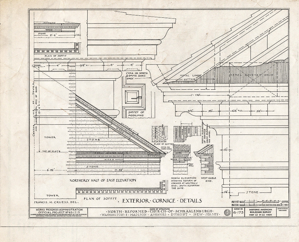 Historic Pictoric : Blueprint HABS NJ,2-DUMO,3- (Sheet 12 of 22) - North Reformed Church of Schraalenburgh, Washington & Madison Avenues, Dumont, Bergen County, NJ