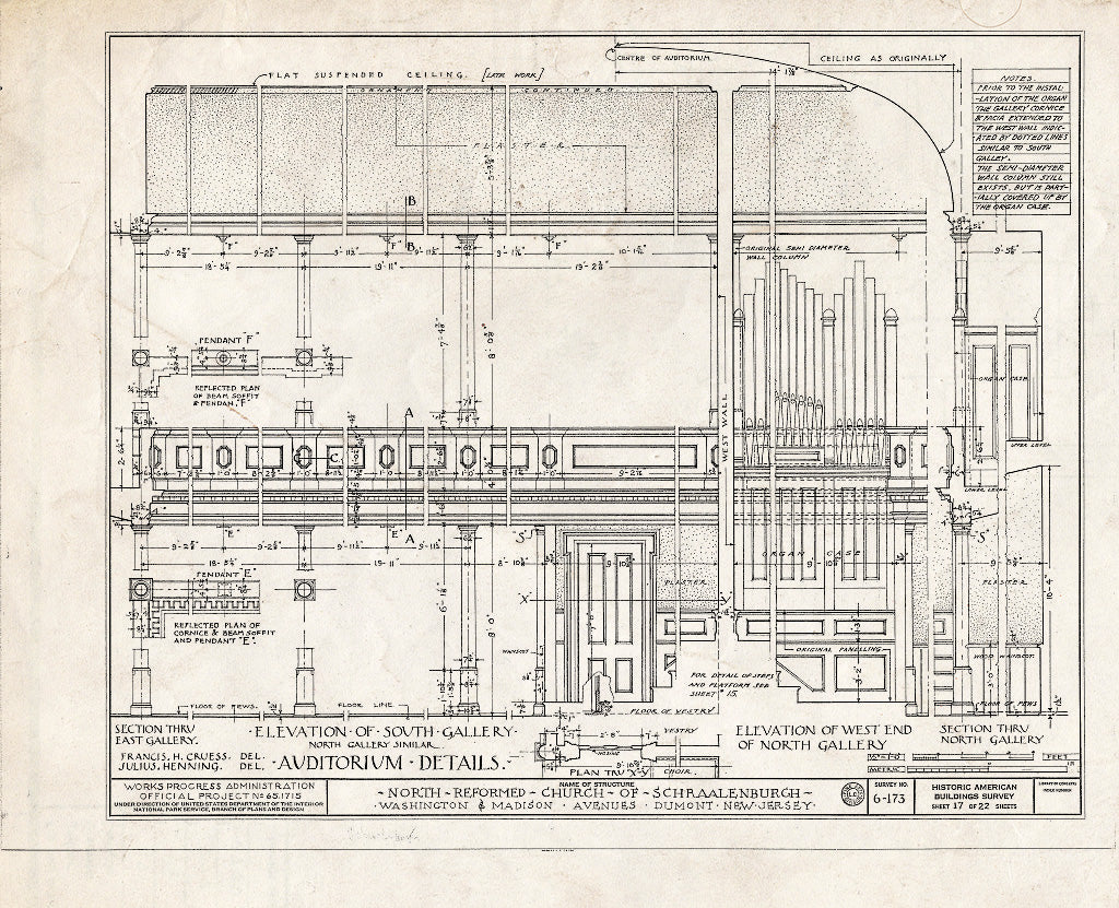 Historic Pictoric : Blueprint HABS NJ,2-DUMO,3- (Sheet 17 of 22) - North Reformed Church of Schraalenburgh, Washington & Madison Avenues, Dumont, Bergen County, NJ