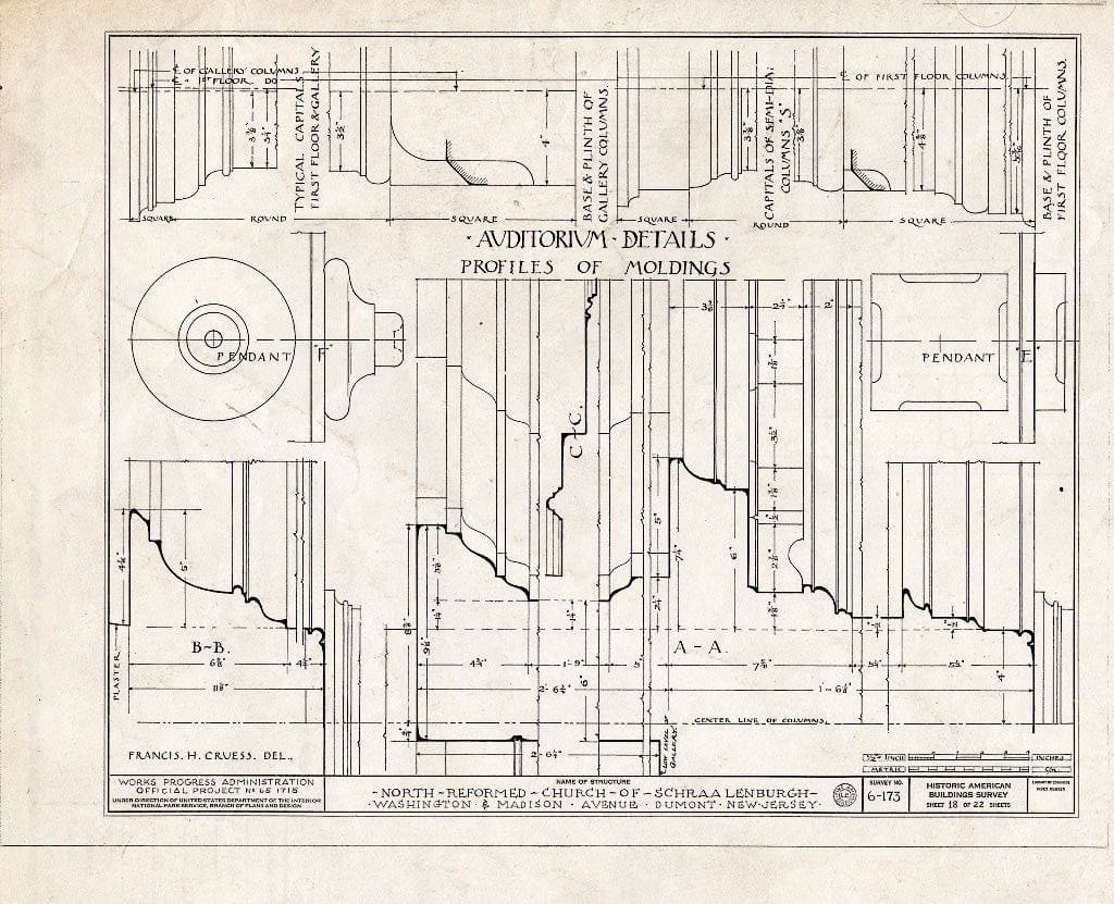 Historic Pictoric : Blueprint HABS NJ,2-DUMO,3- (Sheet 18 of 22) - North Reformed Church of Schraalenburgh, Washington & Madison Avenues, Dumont, Bergen County, NJ