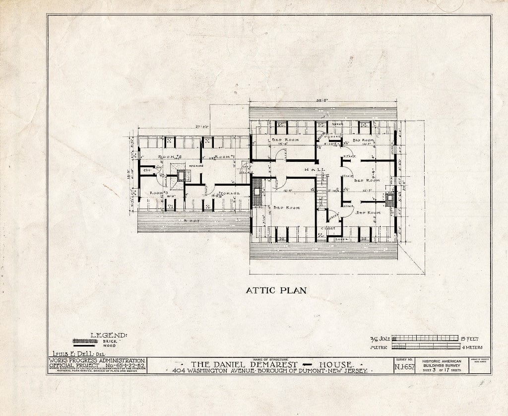 Historic Pictoric : Blueprint HABS NJ,2-DUMO,4- (Sheet 3 of 17) - Daniel Demarest House, 404 Washington Avenue, Dumont, Bergen County, NJ