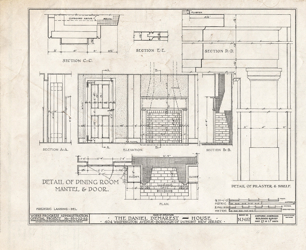 Historic Pictoric : Blueprint HABS NJ,2-DUMO,4- (Sheet 17 of 17) - Daniel Demarest House, 404 Washington Avenue, Dumont, Bergen County, NJ