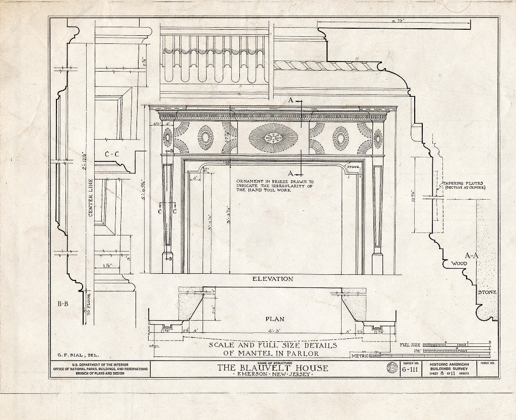 Historic Pictoric : Blueprint HABS NJ,2-EMSO,1- (Sheet 8 of 11) - Blauvelt House, Old Hook Road, Emerson, Bergen County, NJ