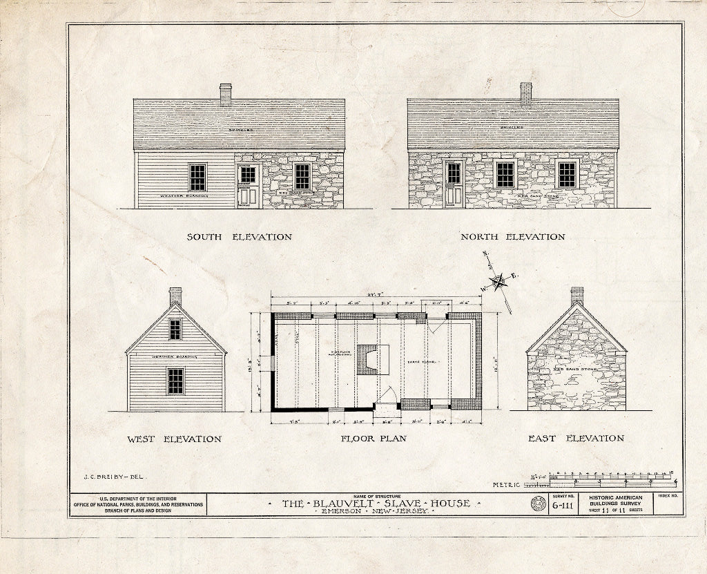 Historic Pictoric : Blueprint HABS NJ,2-EMSO,1- (Sheet 11 of 11) - Blauvelt House, Old Hook Road, Emerson, Bergen County, NJ