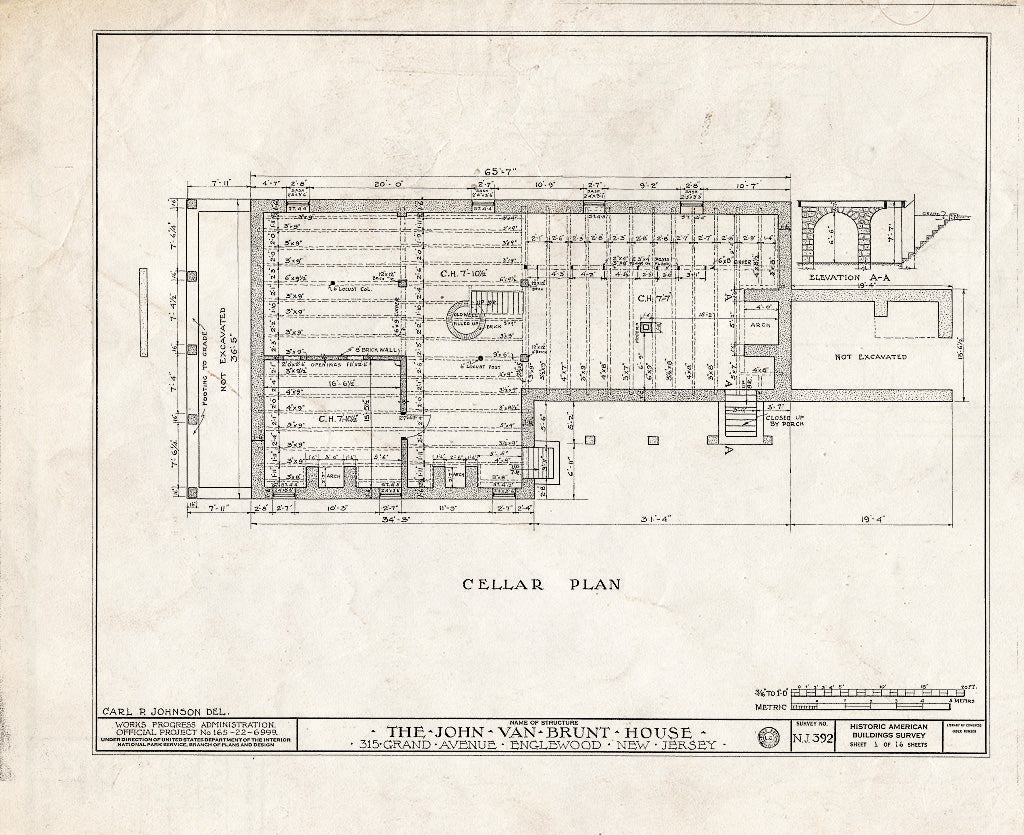 Historic Pictoric : Blueprint HABS NJ,2-ENG,3- (Sheet 1 of 16) - John Van Brunt House, 315 Grand Avenue, Englewood, Bergen County, NJ