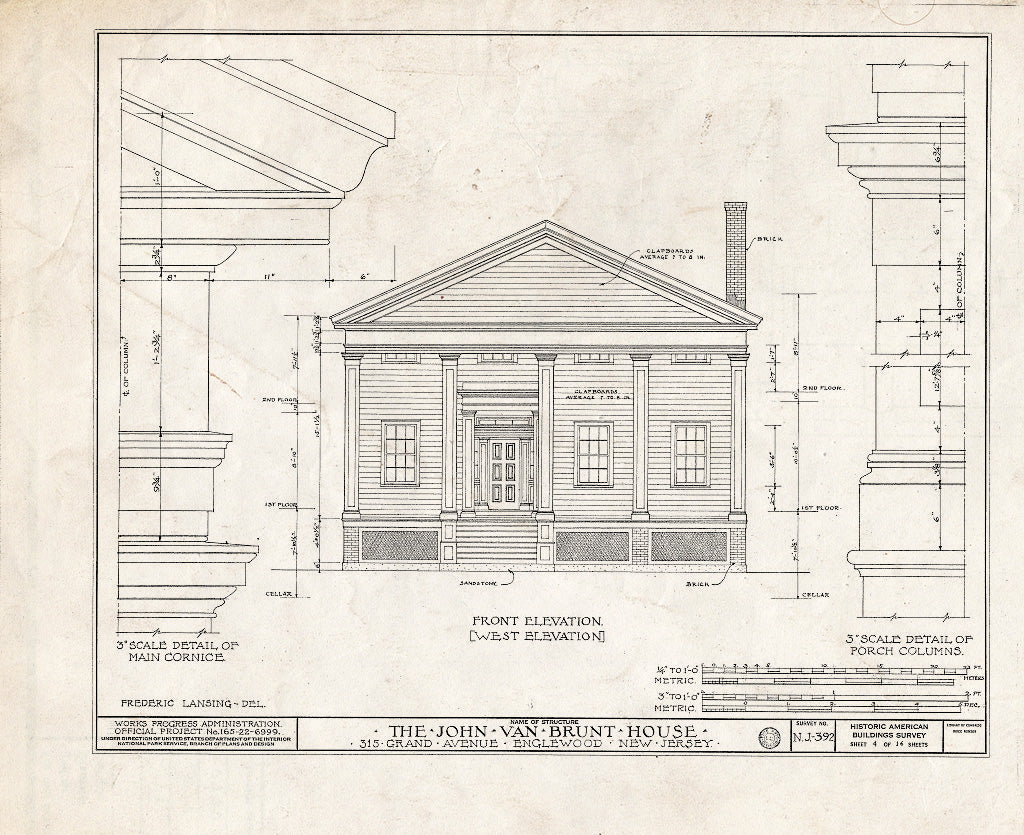 Historic Pictoric : Blueprint HABS NJ,2-ENG,3- (Sheet 4 of 16) - John Van Brunt House, 315 Grand Avenue, Englewood, Bergen County, NJ