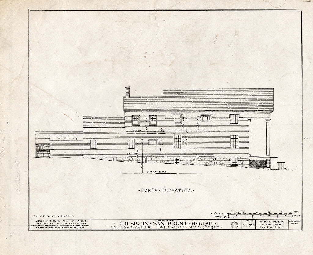 Historic Pictoric : Blueprint HABS NJ,2-ENG,3- (Sheet 6 of 16) - John Van Brunt House, 315 Grand Avenue, Englewood, Bergen County, NJ