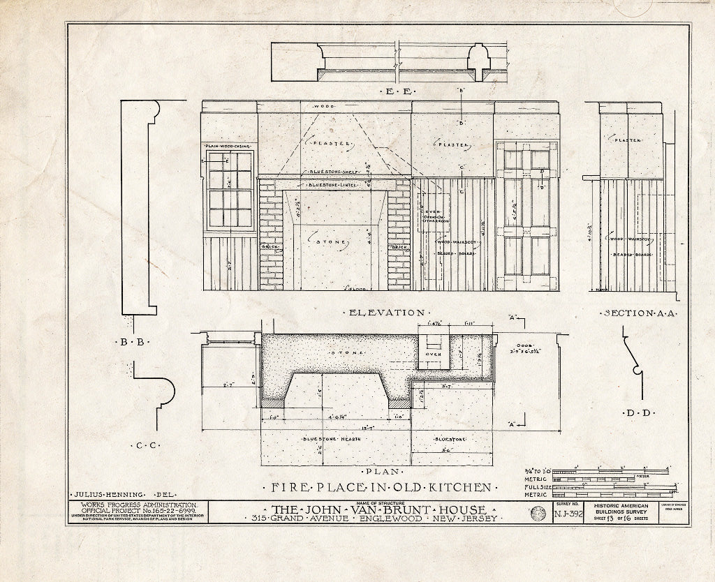 Historic Pictoric : Blueprint HABS NJ,2-ENG,3- (Sheet 13 of 16) - John Van Brunt House, 315 Grand Avenue, Englewood, Bergen County, NJ