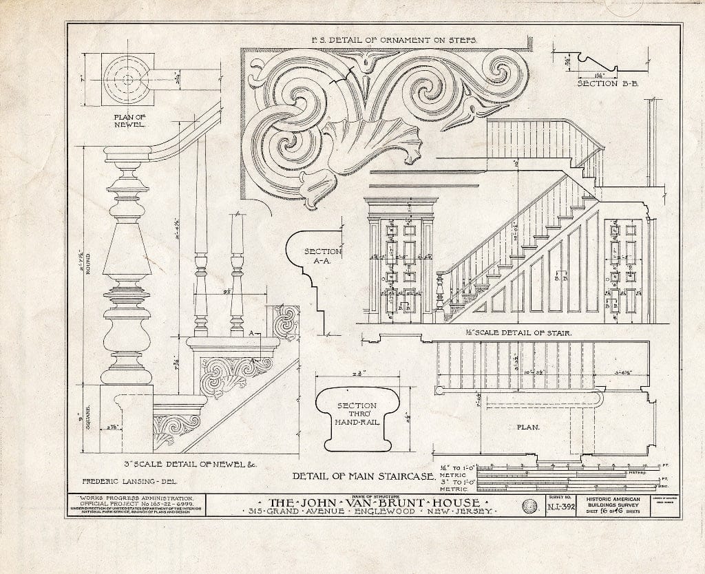 Historic Pictoric : Blueprint HABS NJ,2-ENG,3- (Sheet 16 of 16) - John Van Brunt House, 315 Grand Avenue, Englewood, Bergen County, NJ