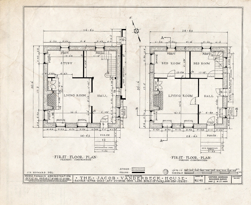 Historic Pictoric : Blueprint HABS NJ,2-FAIR,1- (Sheet 2 of 15) - Jacob Vanderbeck House & Kitchen, Saddle River Road & Dunker Hook Lane, Fair Lawn, Bergen County, NJ