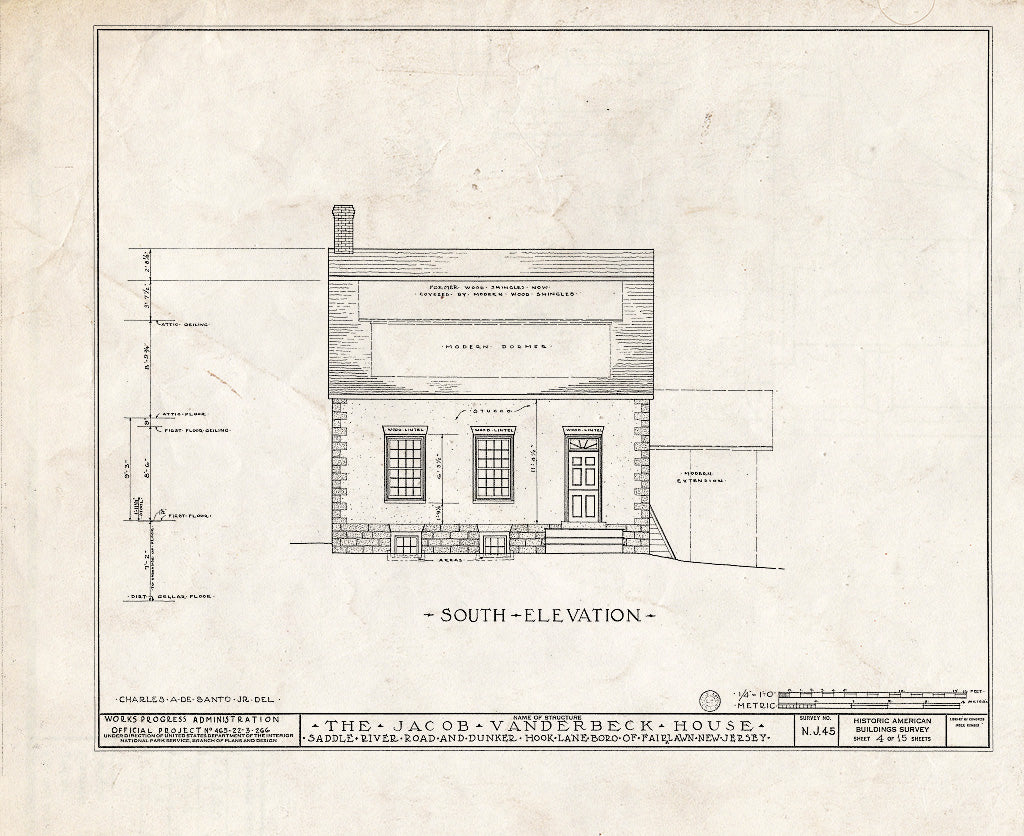 Historic Pictoric : Blueprint HABS NJ,2-FAIR,1- (Sheet 4 of 15) - Jacob Vanderbeck House & Kitchen, Saddle River Road & Dunker Hook Lane, Fair Lawn, Bergen County, NJ