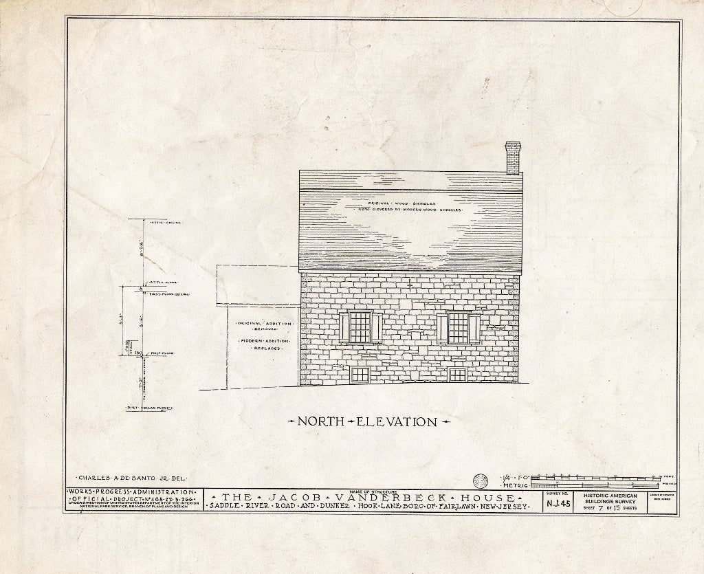 Historic Pictoric : Blueprint HABS NJ,2-FAIR,1- (Sheet 7 of 15) - Jacob Vanderbeck House & Kitchen, Saddle River Road & Dunker Hook Lane, Fair Lawn, Bergen County, NJ
