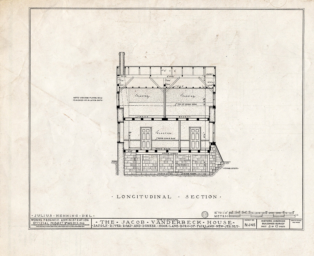 Historic Pictoric : Blueprint HABS NJ,2-FAIR,1- (Sheet 8 of 15) - Jacob Vanderbeck House & Kitchen, Saddle River Road & Dunker Hook Lane, Fair Lawn, Bergen County, NJ