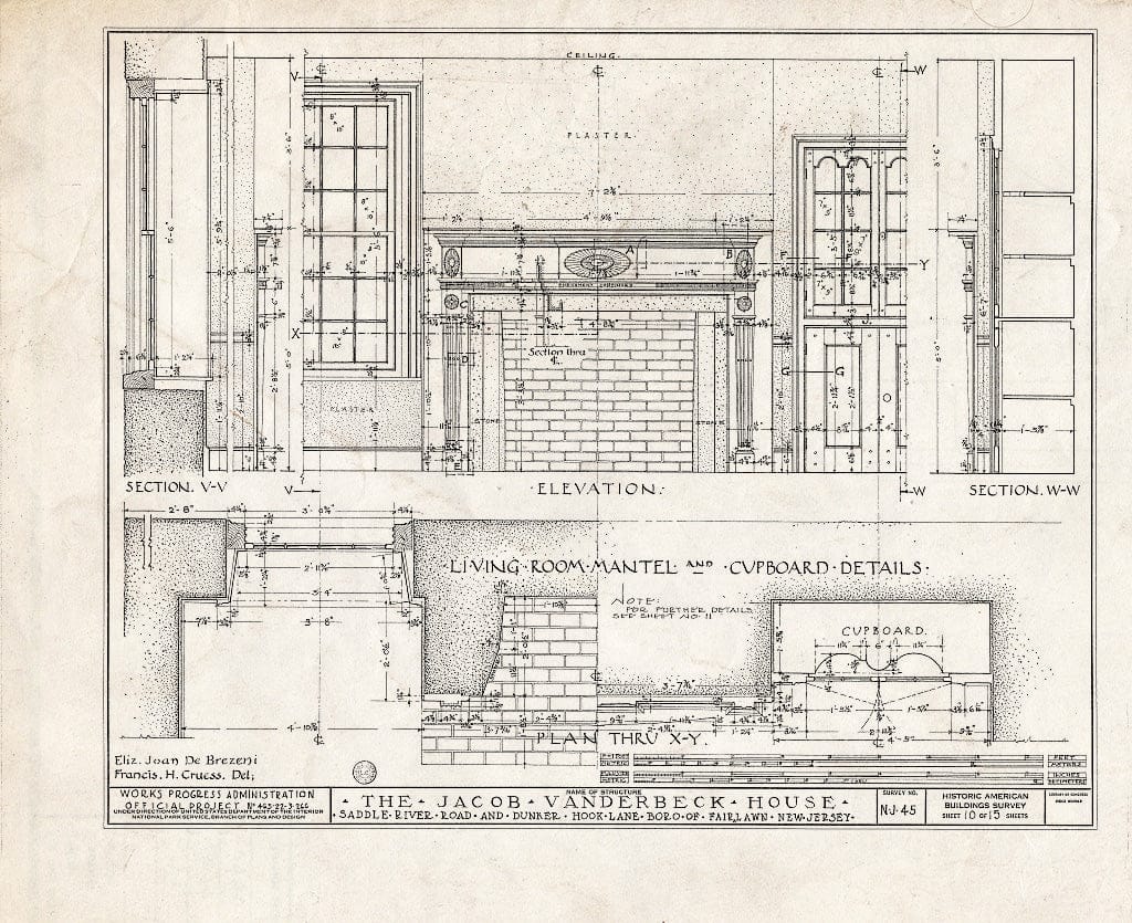 Historic Pictoric : Blueprint HABS NJ,2-FAIR,1- (Sheet 10 of 15) - Jacob Vanderbeck House & Kitchen, Saddle River Road & Dunker Hook Lane, Fair Lawn, Bergen County, NJ