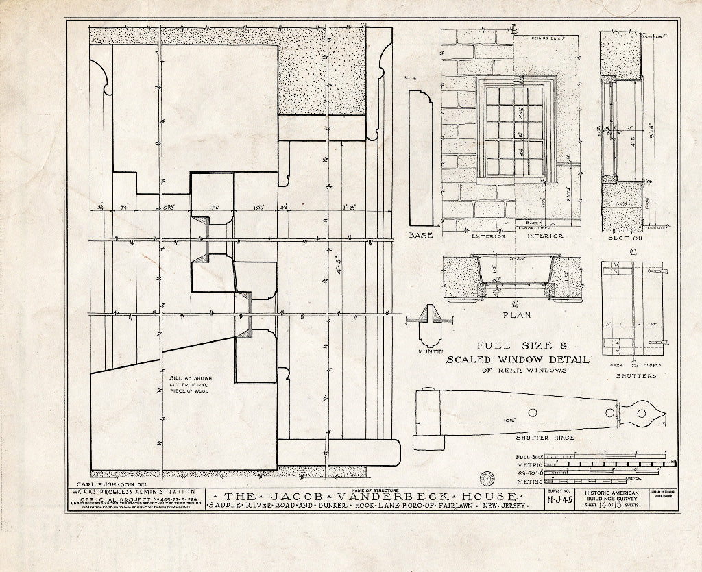 Historic Pictoric : Blueprint HABS NJ,2-FAIR,1- (Sheet 14 of 15) - Jacob Vanderbeck House & Kitchen, Saddle River Road & Dunker Hook Lane, Fair Lawn, Bergen County, NJ