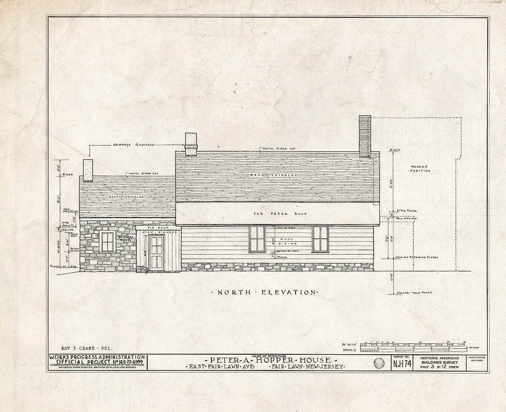 Historic Pictoric : Blueprint HABS NJ,2-FAIR,2- (Sheet 3 of 12) - Peter A. Hooper House, East Fair Lawn Avenue, Fair Lawn, Bergen County, NJ