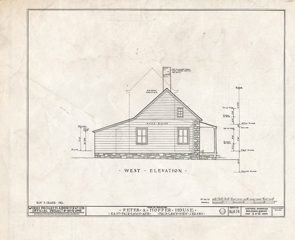 Historic Pictoric : Blueprint HABS NJ,2-FAIR,2- (Sheet 4 of 12) - Peter A. Hooper House, East Fair Lawn Avenue, Fair Lawn, Bergen County, NJ