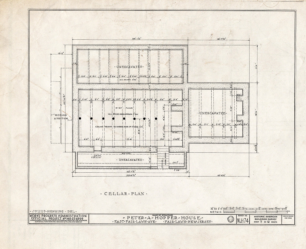 Historic Pictoric : Blueprint HABS NJ,2-FAIR,2- (Sheet 7 of 12) - Peter A. Hooper House, East Fair Lawn Avenue, Fair Lawn, Bergen County, NJ