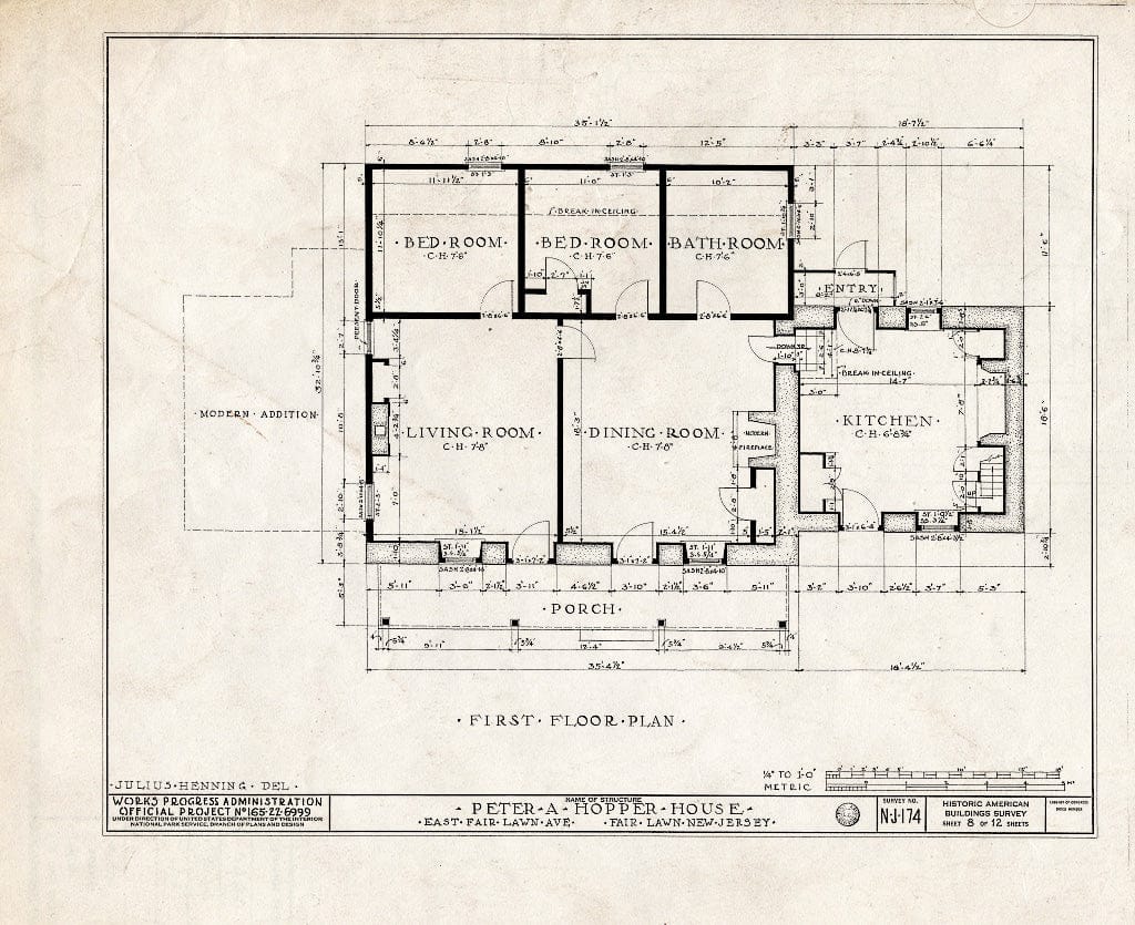 Historic Pictoric : Blueprint HABS NJ,2-FAIR,2- (Sheet 8 of 12) - Peter A. Hooper House, East Fair Lawn Avenue, Fair Lawn, Bergen County, NJ